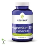 Pot met Magnesium 150 Bisglycinaat tabletten van Vitakruid.