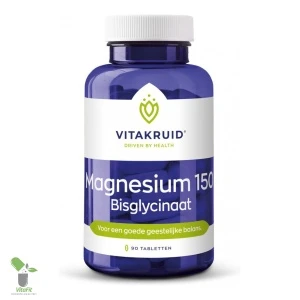 Vitakruid magnesium bisglycinaat voedingssupplement pot met tabletten.