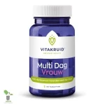 Vitakruid Multi Dag Vrouw supplementenpot met tabletten.