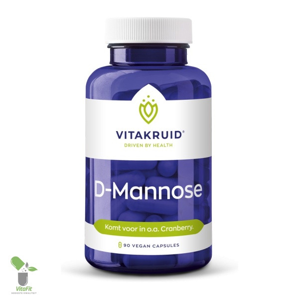 Vitakruid D-Mannose supplement in pot, vegan capsules.