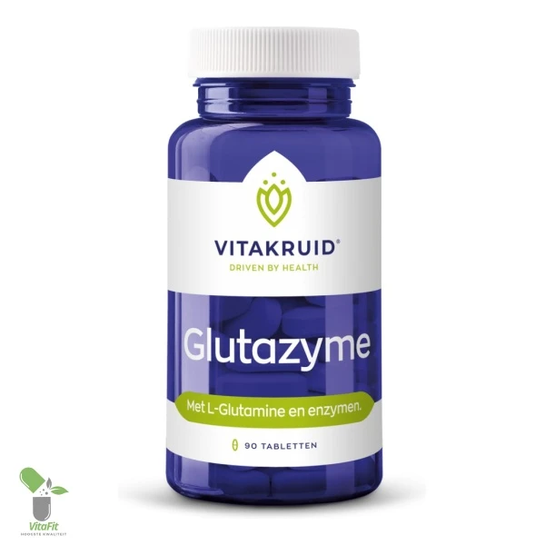 Vitakruid Glutazyme supplementpot met tabletten.