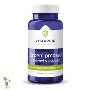 Vitakruid groenlipmossel supplement pot met capsules.