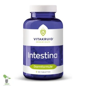 Vitakruid Intestina darmformule supplementenpot met 120 tabletten.