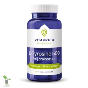 Vitakruid L-Tyrosine 500 supplementenpot met 60 capsules.