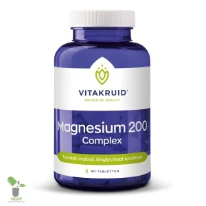 Vitakruid Magnesium 200 Complex supplement pot met 90 tabletten.