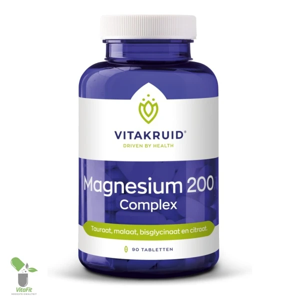 Vitakruid Magnesium 200 Complex supplement pot met 90 tabletten.