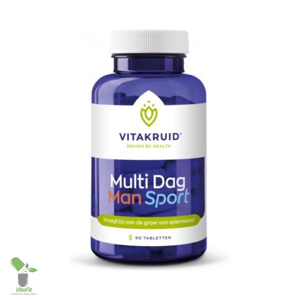 Vitakruid Multi Dag Man Sport supplementenpot, 90 tabletten.
