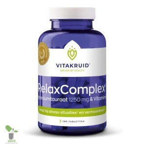 Vitakruid RelaxComplex supplementpot met tabletten.