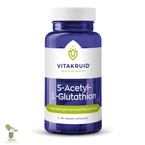 Vitakruid S-Acetyl-L-Glutathion pot met vegan capsules.