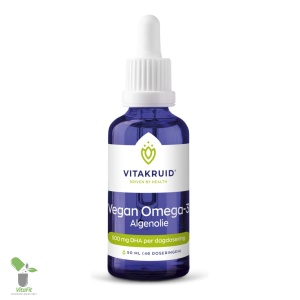 Vitakruid vegan omega-3 algenolie supplement flesje.