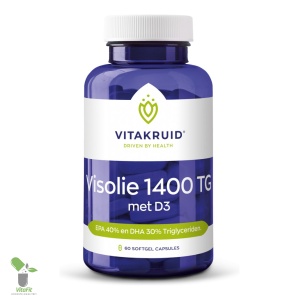 Vitakruid visolie supplement met vitamine D3, 60 capsules.