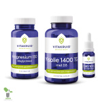 Vitaminesupplementen en CBD-olie flesjes van Vitakruid.