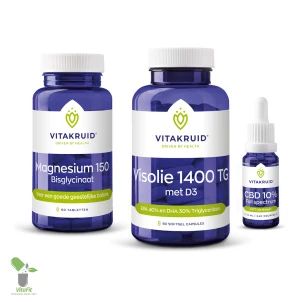 Vitaminesupplementen en CBD-olie flesjes van Vitakruid.