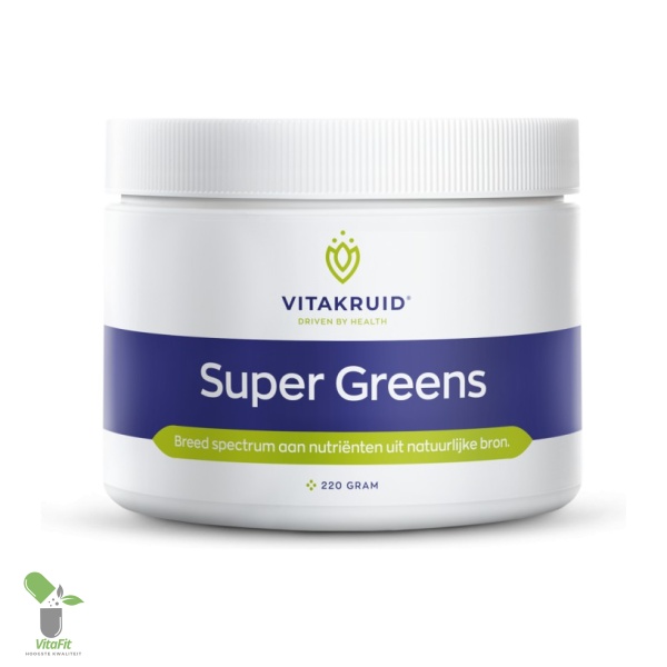 Vitakruid Super Greens supplementenpot, 220 gram.